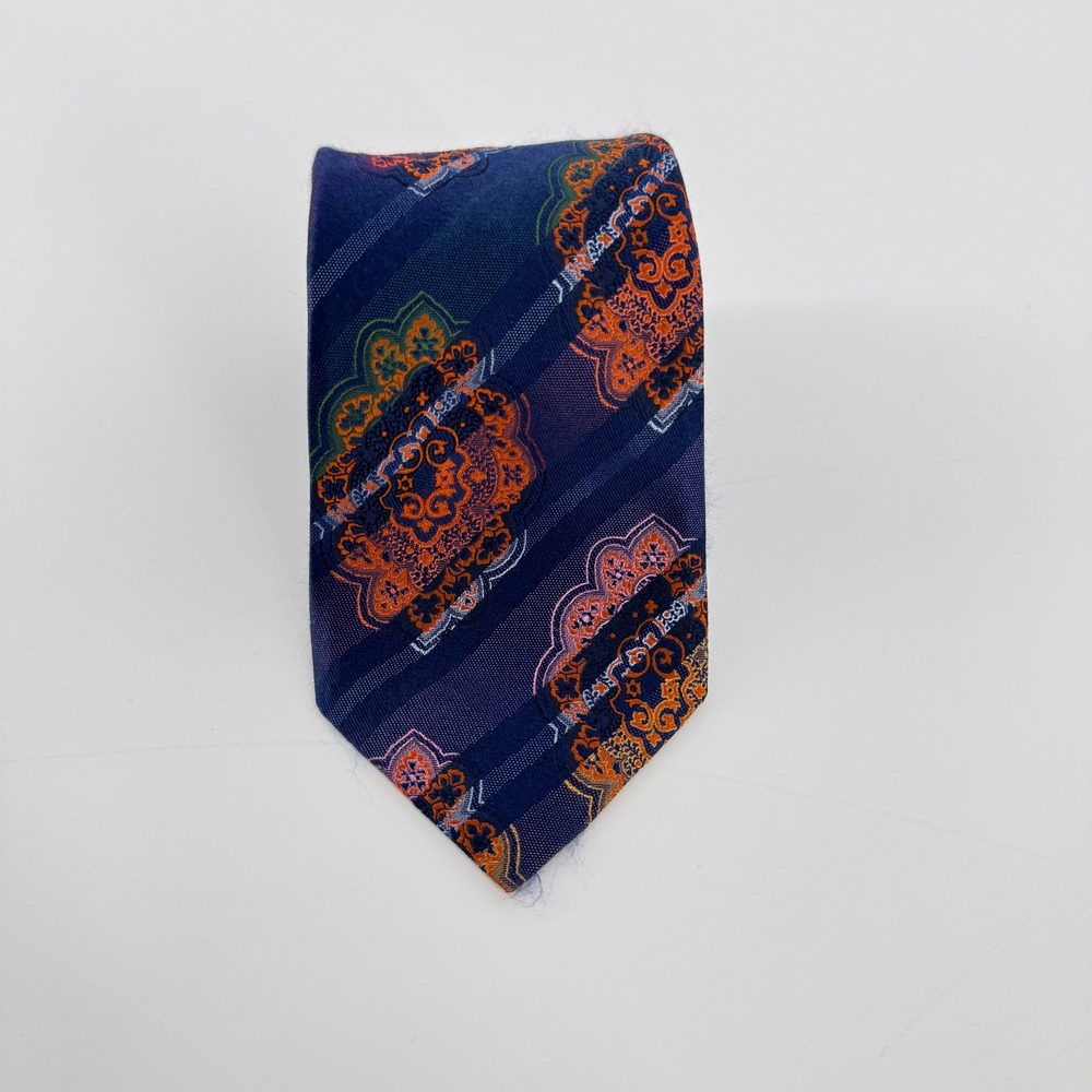 Robert Graham Silk Tie Navy Orange Purple Medallion Paisley Pattern